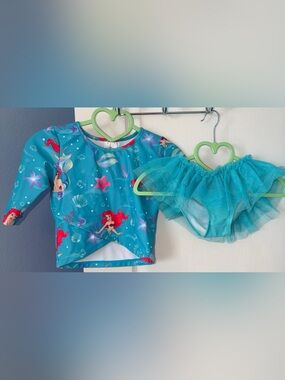Disney Little Mermaid Swimsuit Rash Guard with Sparkle Tulle Bottoms